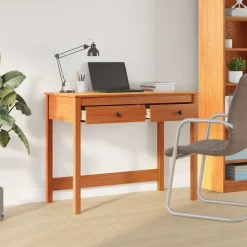 vidaXL Escritorio Max Brown 100 x 50 x 78 cm Madera de pino macizo Marr&oacute;n cera New