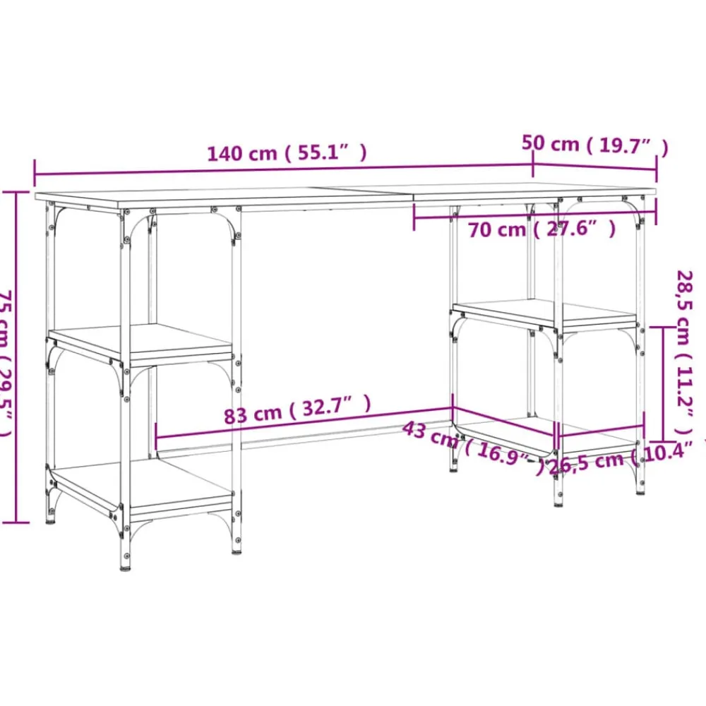 vidaXL Mobiliario De Oficina-Escritorio metal madera de ingeniería 140x50x75 cm