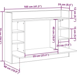 vidaXL Mobiliario De Oficina-Escritorio Montado en la Pared Roble artisan 105 x 48 x 75 cm