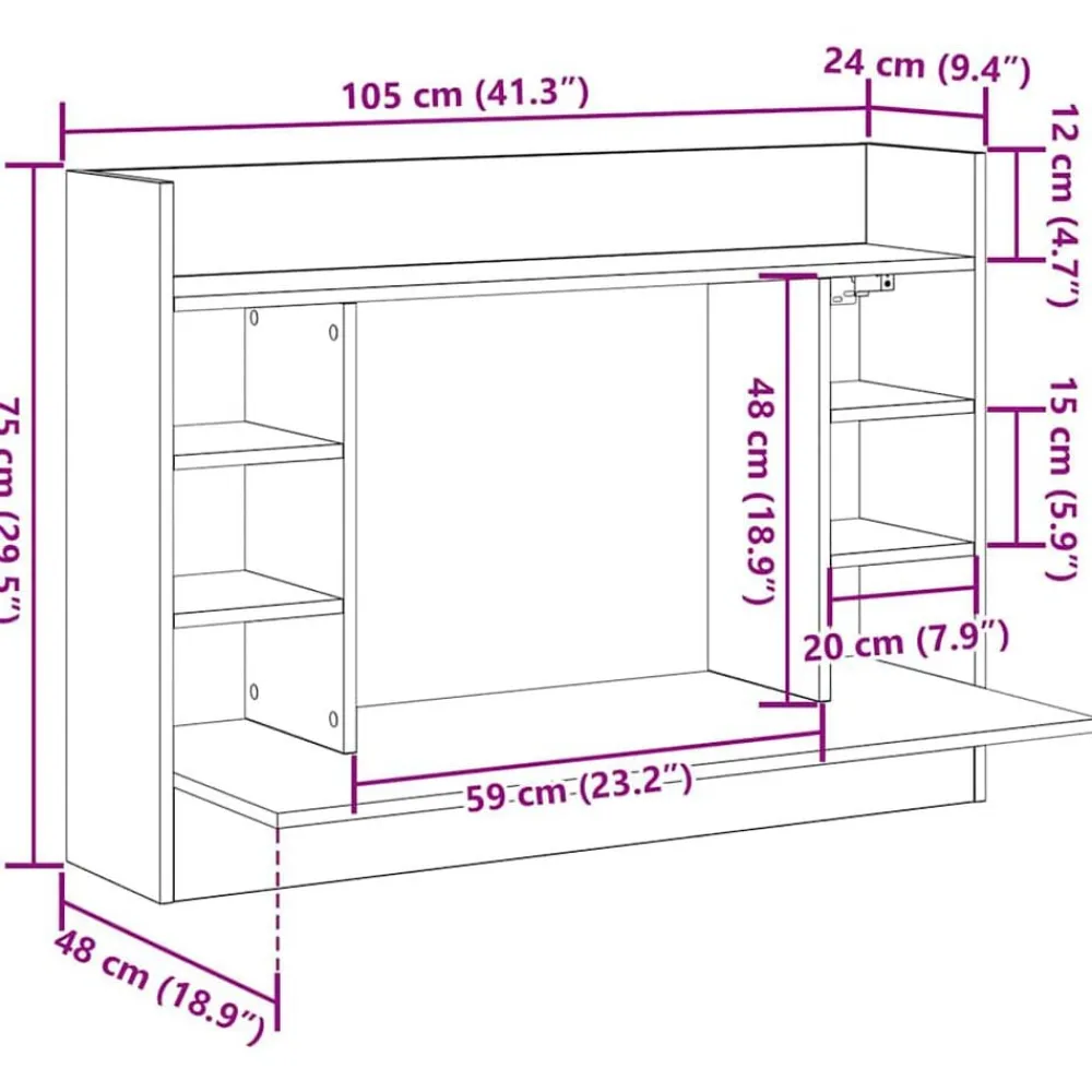 vidaXL Mobiliario De Oficina-Escritorio Montado en la Pared Roble artisan 105 x 48 x 75 cm
