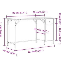 vidaXL Mobiliario De Oficina-Escritorio ordenador madera ingeniería 131x48x75cm