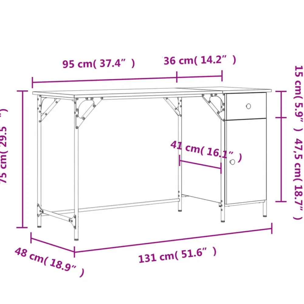 vidaXL Mobiliario De Oficina-Escritorio ordenador madera ingeniería 131x48x75cm