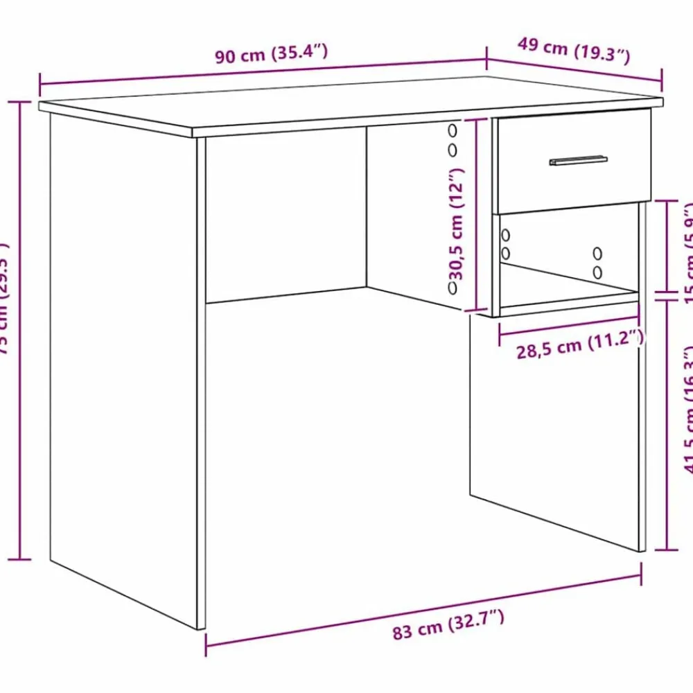 vidaXL Escritorio 90 x 49 x 75 cm Madera de ingeniería Roble ahumado