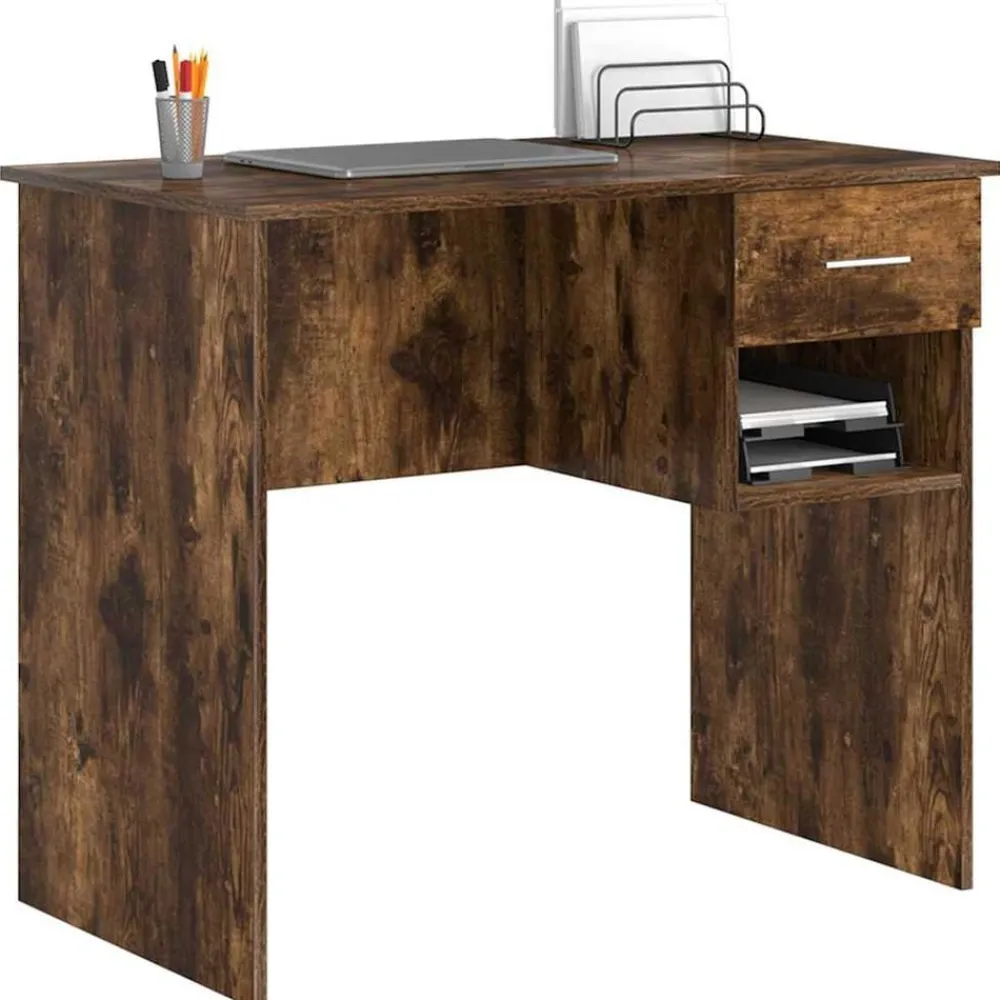 vidaXL Escritorio 90 x 49 x 75 cm Madera de ingeniería Roble ahumado