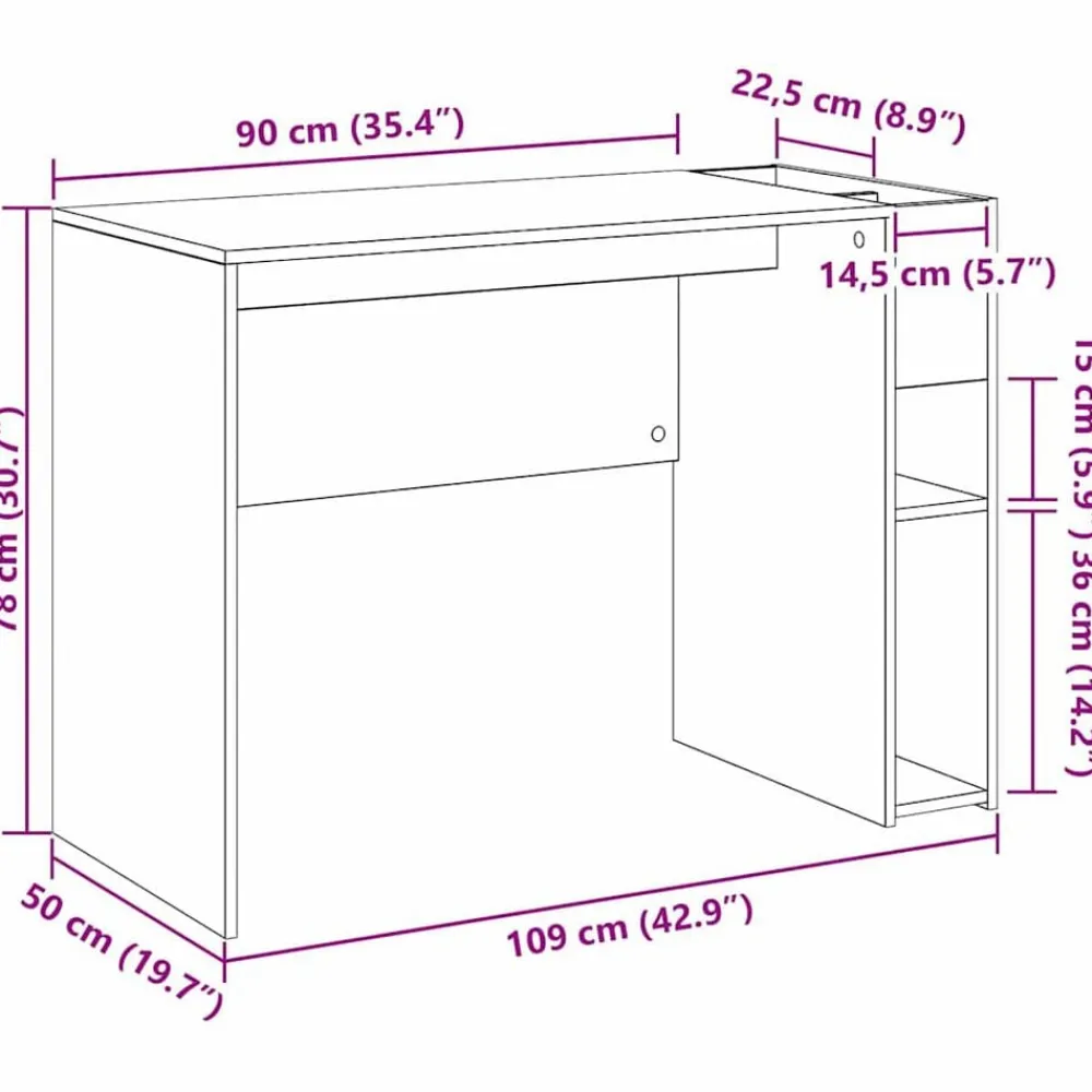 vidaXL Escritorio 109 x 50 x 78 cm Madera de ingeniería Roble ahumado Clearance
