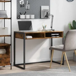 vidaXL Mobiliario De Oficina-Escritorio Roble Humo 100 x 50 x 75 cm Madera contrachapada