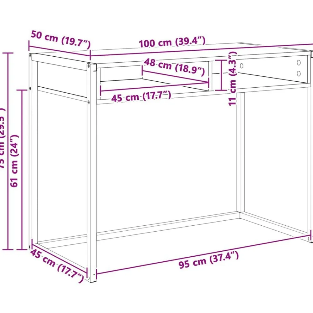 vidaXL Mobiliario De Oficina-Escritorio Roble Humo 100 x 50 x 75 cm Madera contrachapada