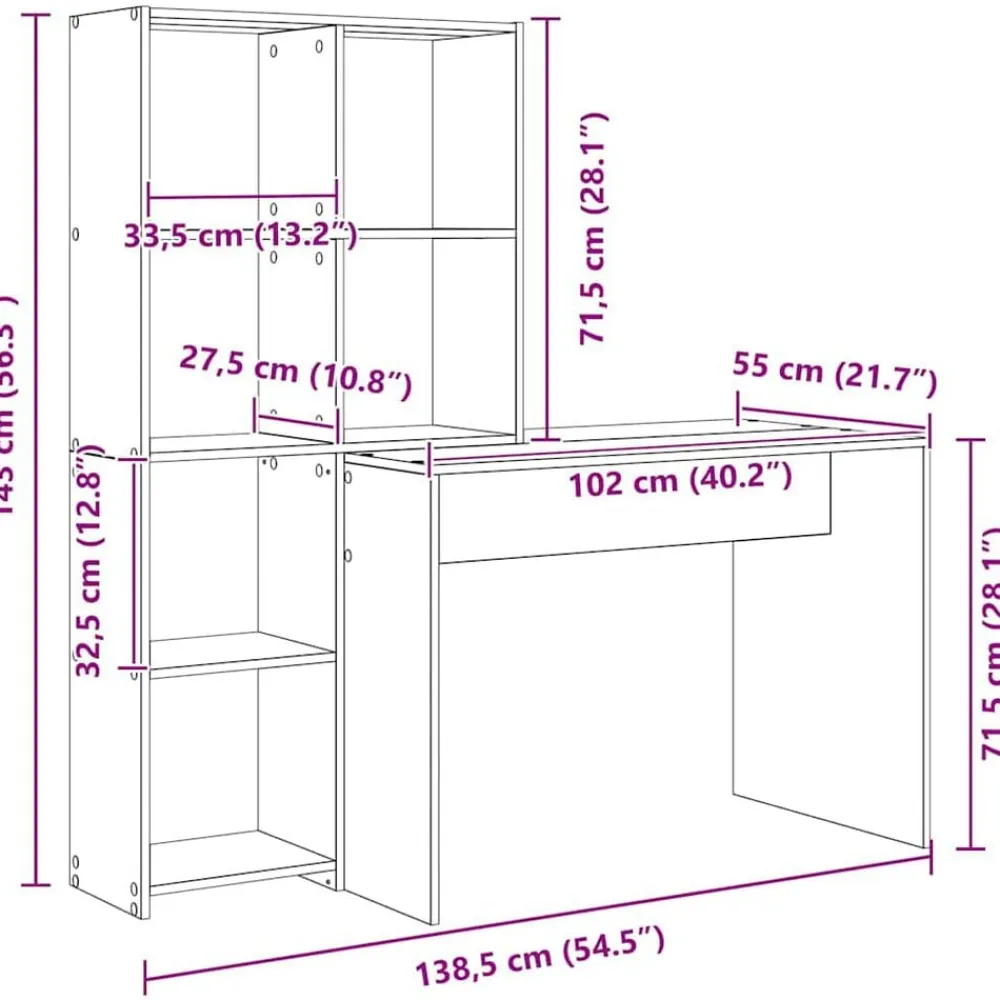 vidaXL Escritorio 138,5 x 55 x 143 cm Madera de ingeniería Roble negro