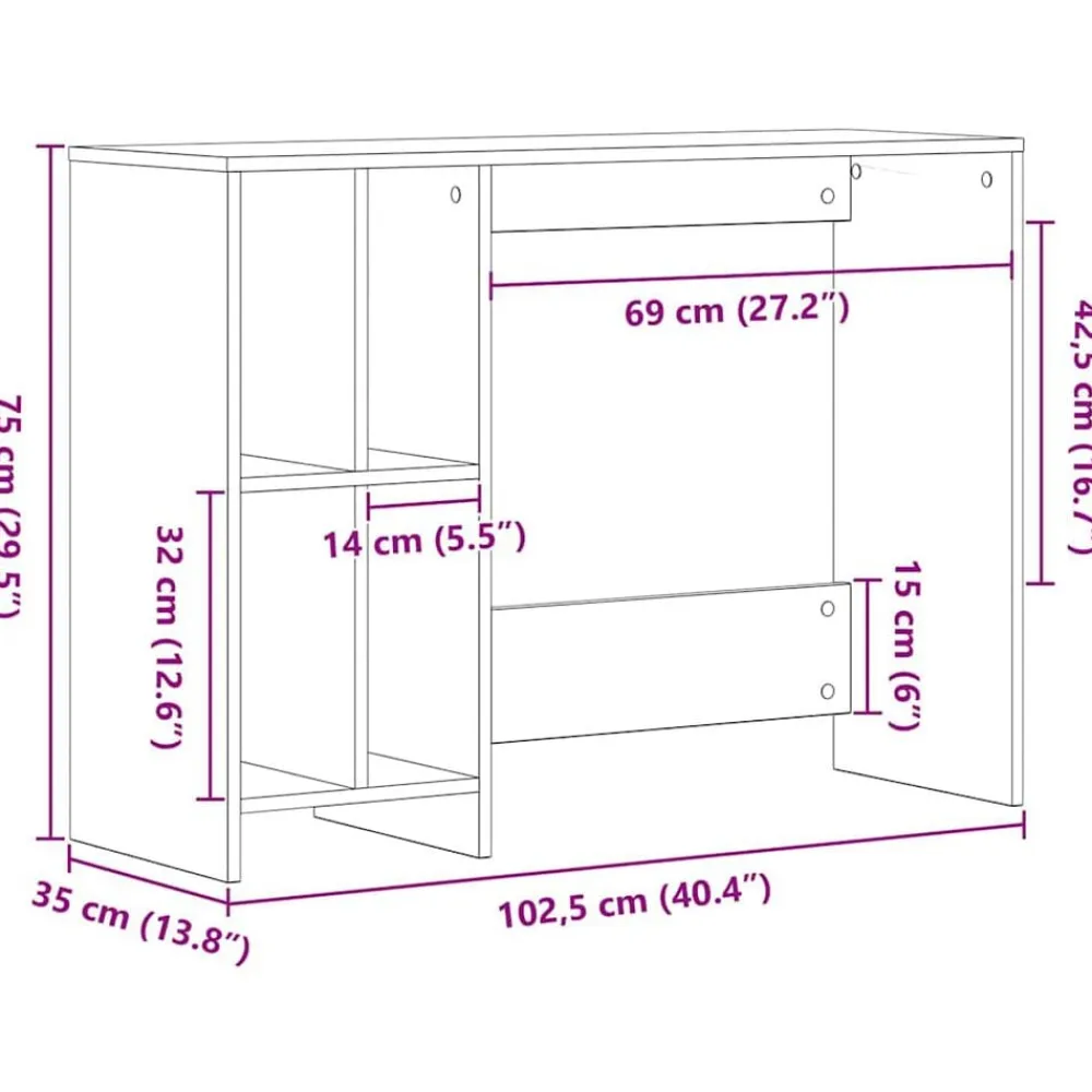 vidaXL Mobiliario De Oficina-Escritorio 102,5 x 35 x 75 cm Madera de ingeniería