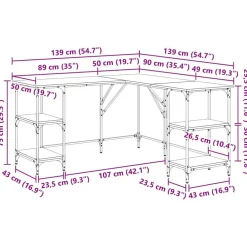 vidaXL Escritorio 139 x 139 x 75 cm Madera contrachapada Roble negro