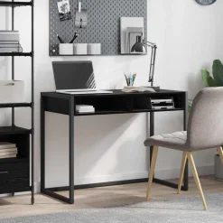 vidaXL Escritorio 100 x 50 x 75 cm Madera contrachapada Roble negro Sale