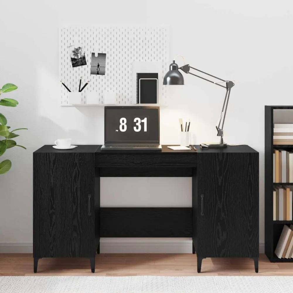 vidaXL Escritorio 140 x 50 x 75 cm Madera de ingeniería Roble negro New