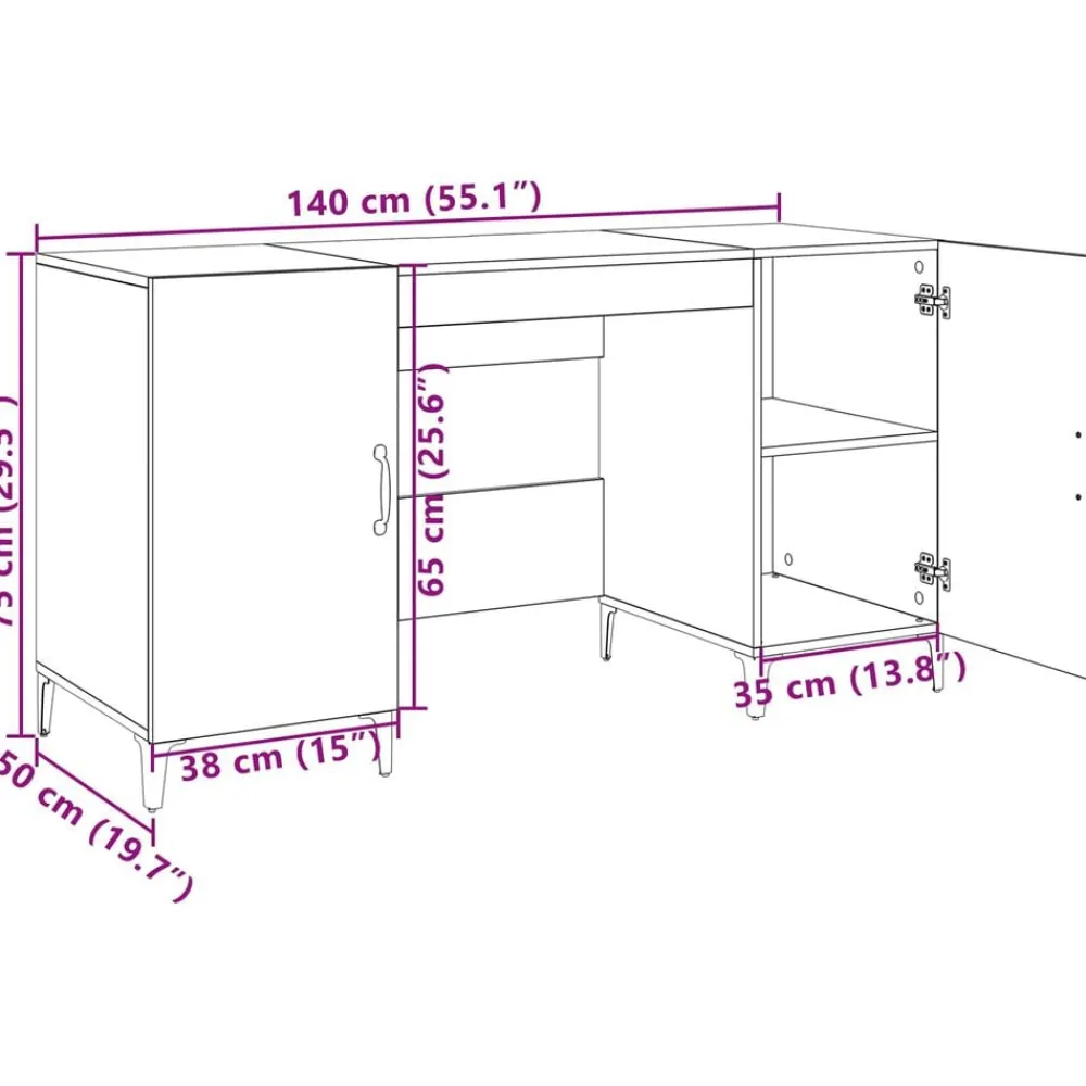 vidaXL Escritorio 140 x 50 x 75 cm Madera de ingeniería Roble negro New
