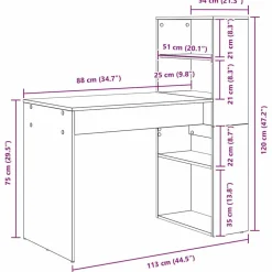 vidaXL Escritorio 113 x 54 x 120 cm Madera de ingeniería Roble negro Outlet