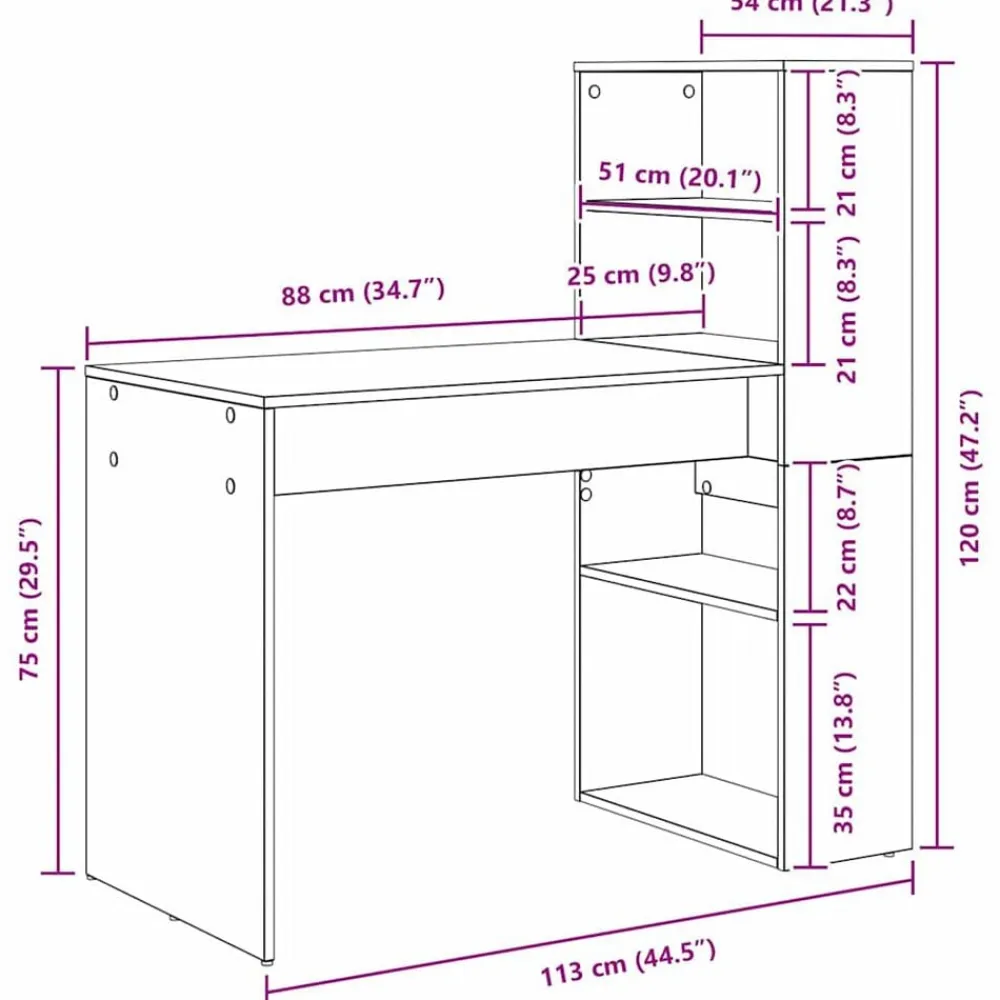vidaXL Mobiliario De Oficina-Escritorio 113 x 54 x 120 cm Madera de ingeniería