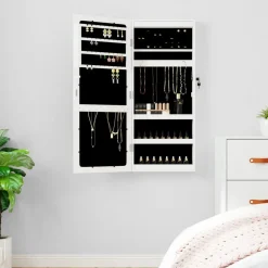 vidaXL Decoración-Espejo con joyero y luces LED para pared