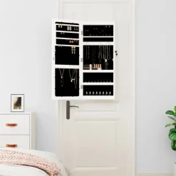 vidaXL Decoración-Espejo con joyero y luces LED para pared