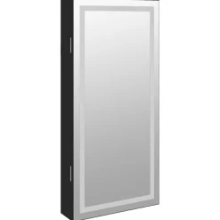 vidaXL Espejo con joyero y luces LED para pared Negro Clearance