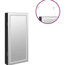 vidaXL Espejo con joyero y luces LED para pared Negro Clearance