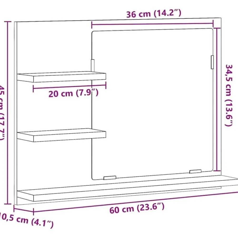 vidaXL Armarios Y Almacenamiento-Espejo de baño madera contrachapada 60x10,5x45 cm