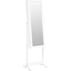 vidaXL Espejo de pie con joyero y luces LED Blanco