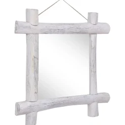 vidaXL Decoración-Espejo de troncos de madera maciza reciclada blanca 70x70 cm