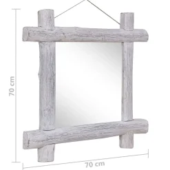 vidaXL Decoración-Espejo de troncos de madera maciza reciclada blanca 70x70 cm