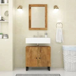vidaXL Espejo de vidrio y madera maciza de mango 70x50 cm Marr&oacute;n miel Online