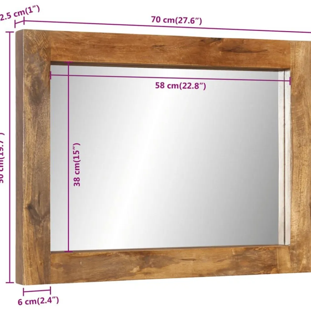 vidaXL Espejo de vidrio y madera maciza de mango 70x50 cm Marrón miel Online