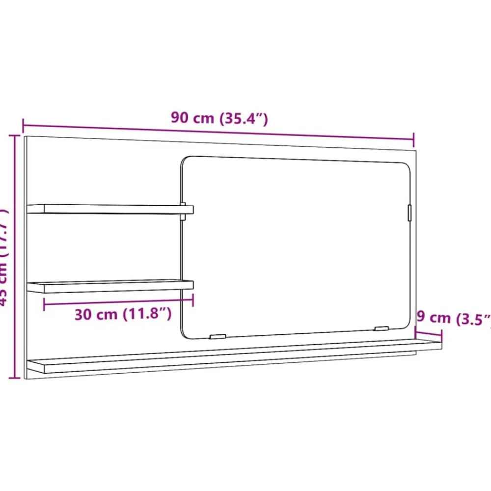 vidaXL Armarios Y Almacenamiento-Espejo mueble de baño madera ingeniería envejecida 90x11x45 cm