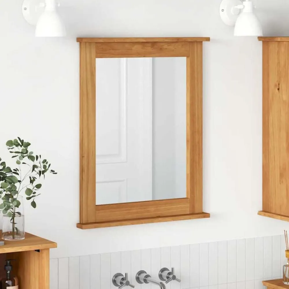 vidaXL Decoración-Espejo VIGO Marrón miel 55,5 x 5 x 70 cm Madera maciza de pino
