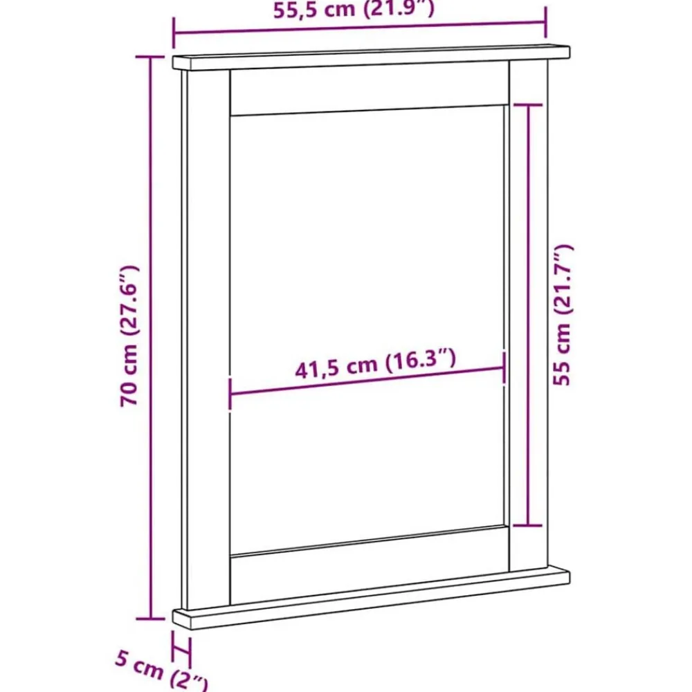 vidaXL Decoración-Espejo VIGO Marrón miel 55,5 x 5 x 70 cm Madera maciza de pino