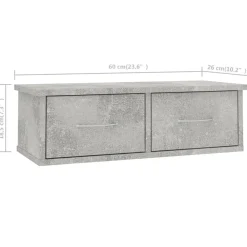 vidaXL Estanterías-Estante cajones para pared contrachapada hormigón 60x26x18,5cm