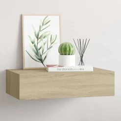vidaXL Estante con cajón de pared MDF 40x23,5x10 cm Roble