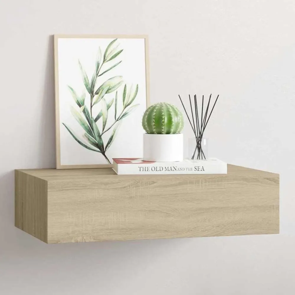 vidaXL Estante con cajón de pared MDF 40x23,5x10 cm Roble