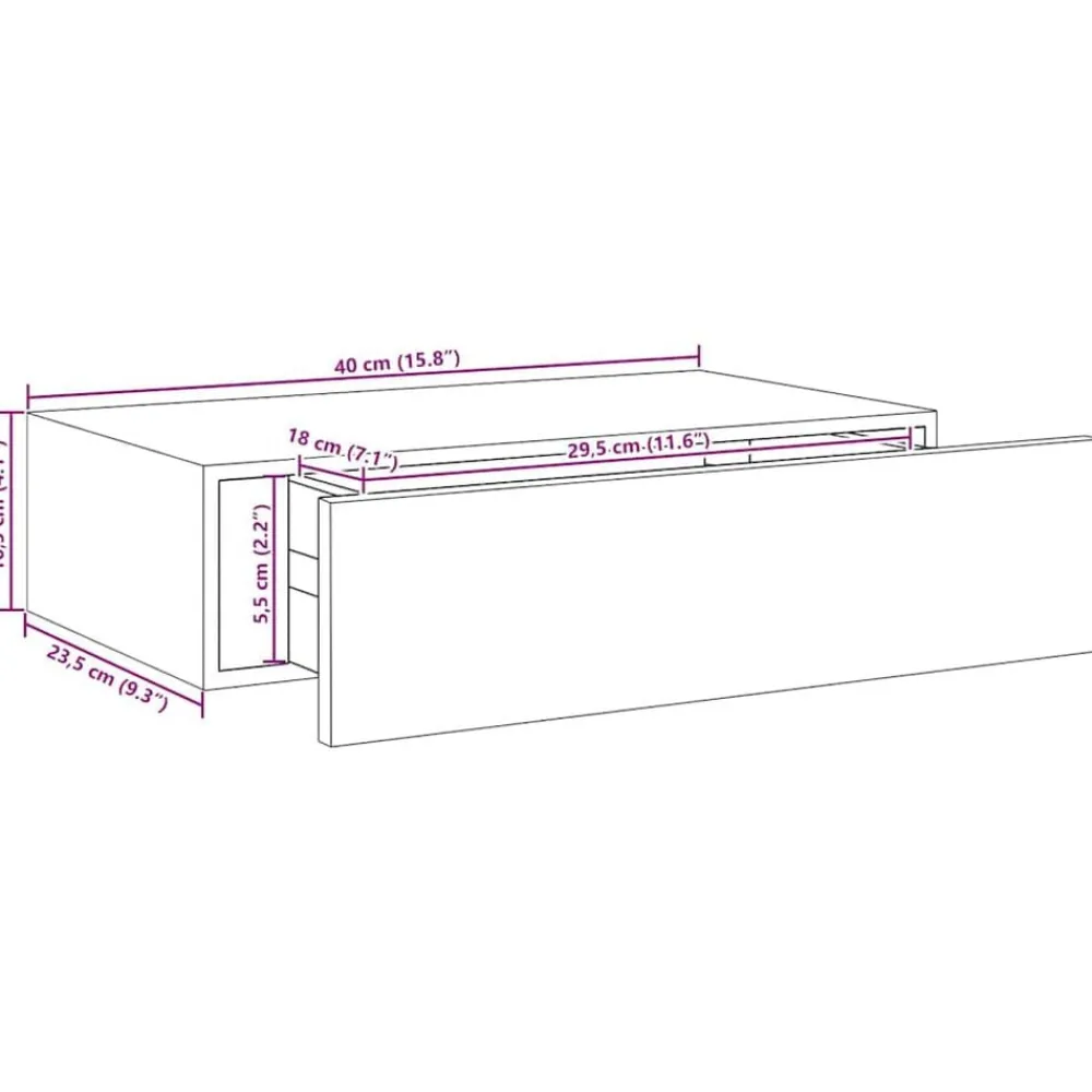 vidaXL Estante con cajón de pared MDF 40x23,5x10 cm Roble