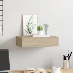 vidaXL Estante con cajón de pared MDF 40x23,5x10 cm Roble