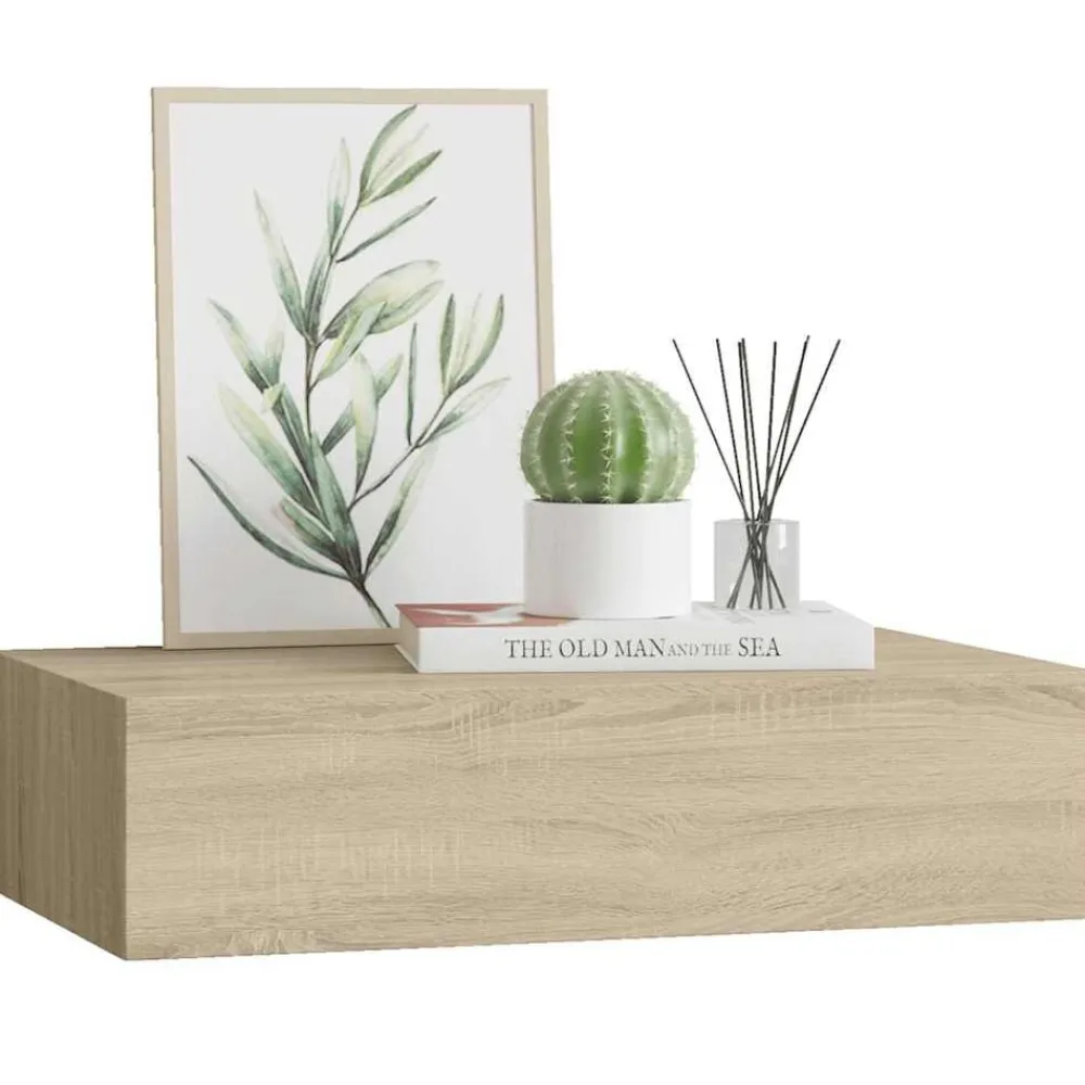 vidaXL Estante con cajón de pared MDF 40x23,5x10 cm Roble