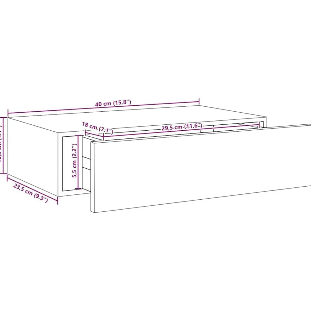 vidaXL Estanterías-Estante con cajón de pared MDF 40x23,5x10 cm