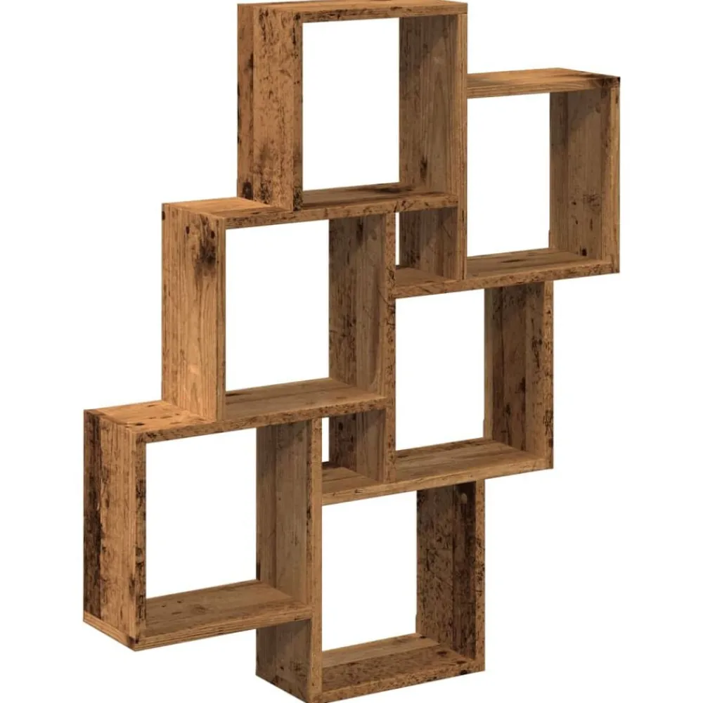vidaXL Estante cubo de pared madera ingeniería envejecida 78x15x93 cm Madera antigua New