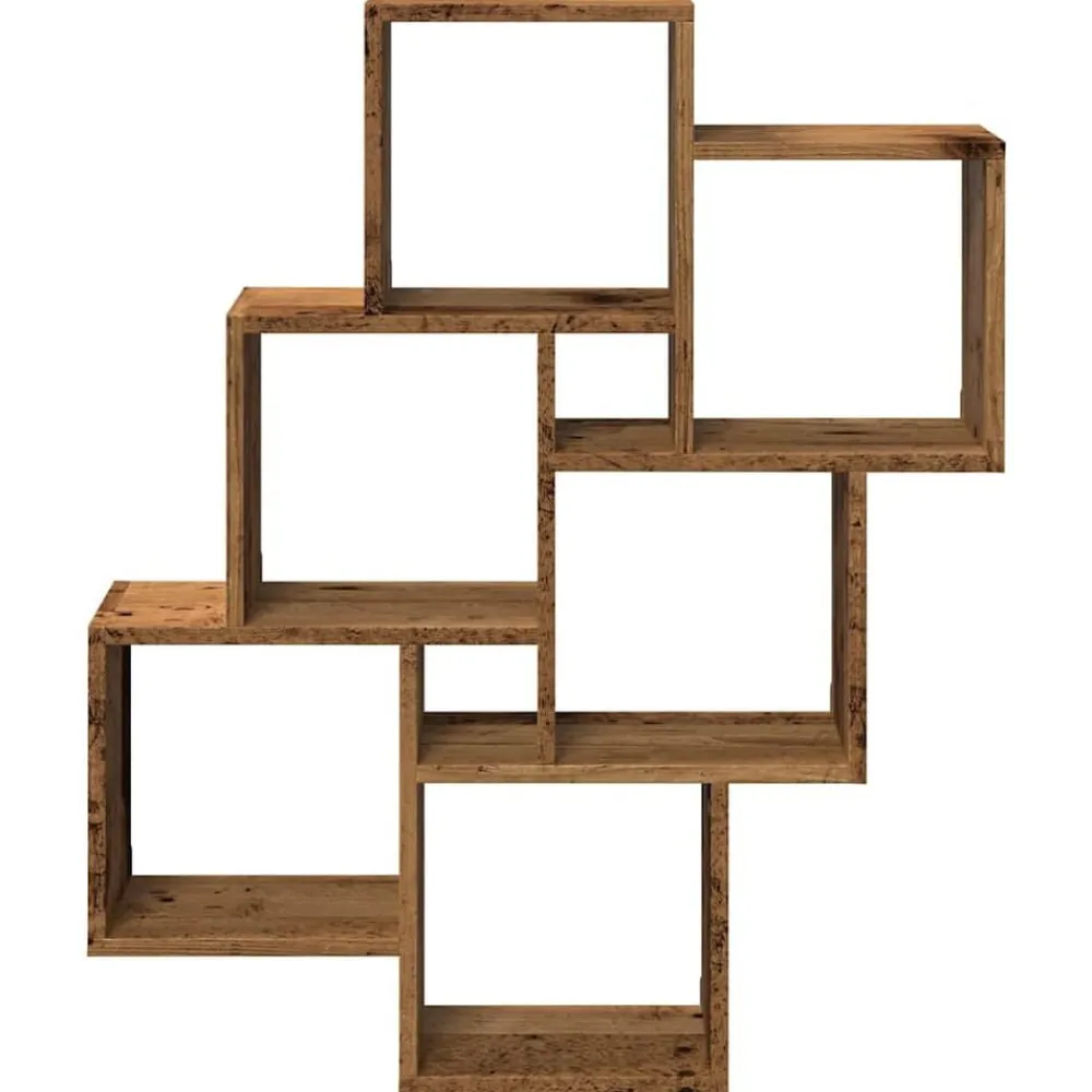 vidaXL Estante cubo de pared madera ingeniería envejecida 78x15x93 cm Madera antigua New