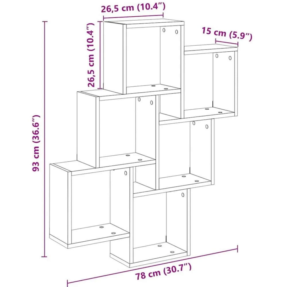 vidaXL Estante cubo de pared madera ingeniería envejecida 78x15x93 cm Madera antigua New