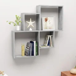 vidaXL Estanterías-Estante cubo de pared contrachapado gris hormigón 80x15x78,5 cm