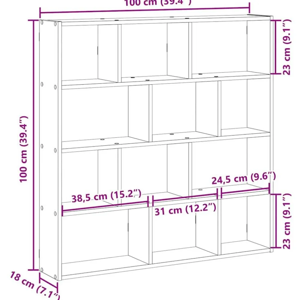 vidaXL Estanterías-Estante cubo de pared 12 compartimentos madera