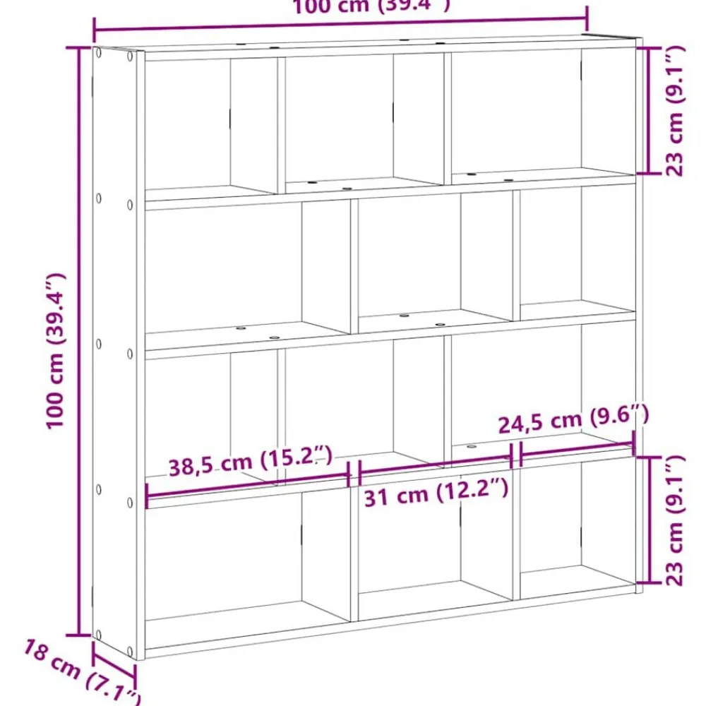 vidaXL Estanterías-Estante cubo pared 12 compartimentos madera ingeniería