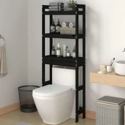 vidaXL Estante de baño madera maciza de pino 63x26x171 cm Negro Best