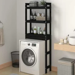 vidaXL Estante de baño madera maciza de pino 63x26x171 cm Negro Best