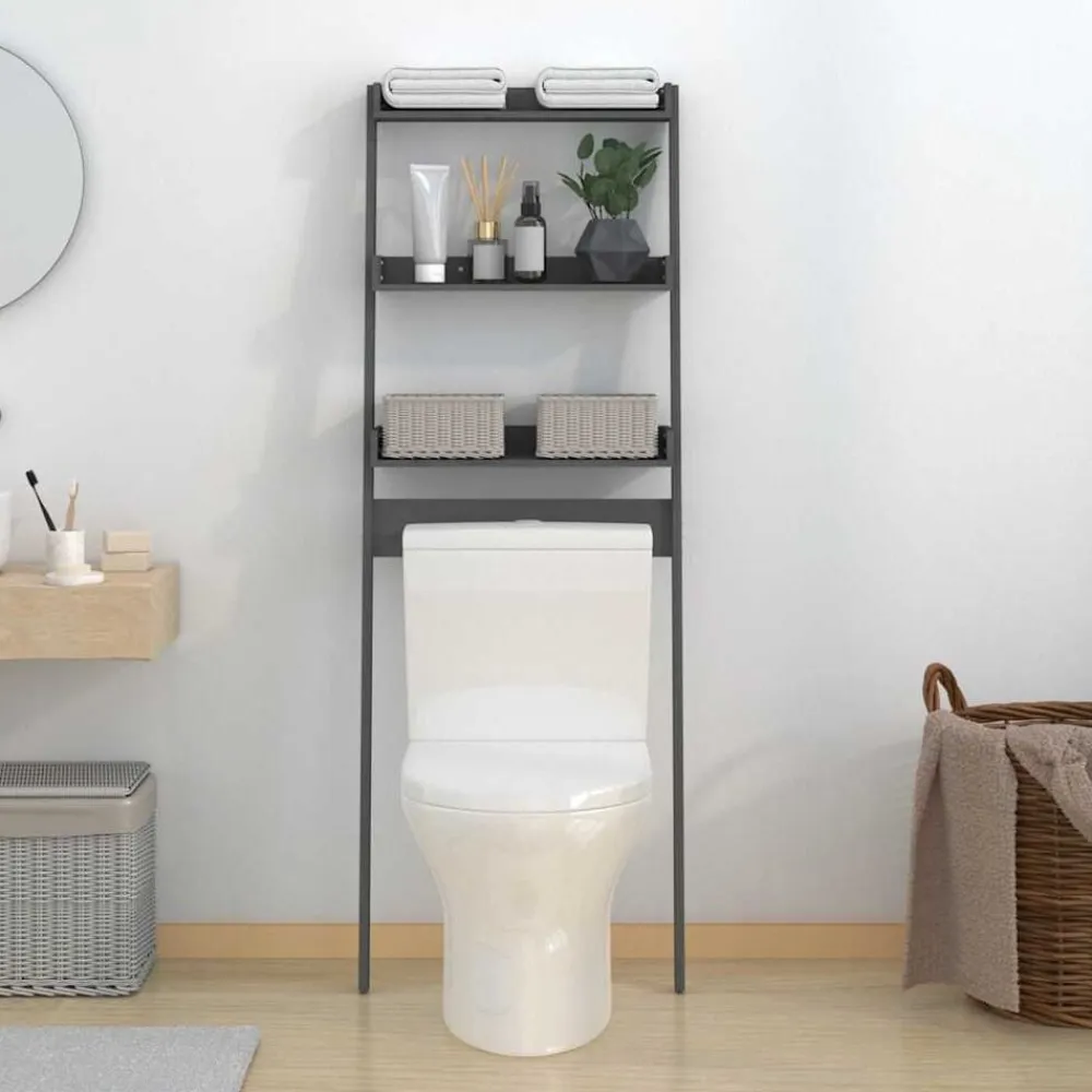 vidaXL Estante de baño madera maciza de pino 63,5x32x179 cm Gris New