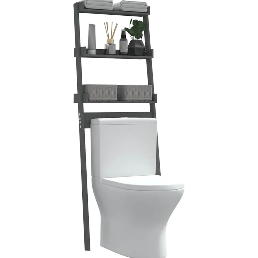 vidaXL Estante de baño madera maciza de pino 63,5x32x179 cm Gris New