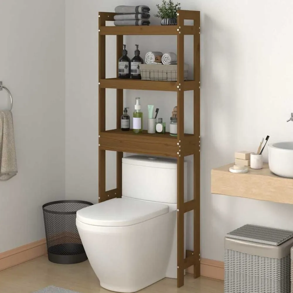 vidaXL Estante de baño madera maciza de pino marrón miel 63x26x171 cm Marrón miel Hot